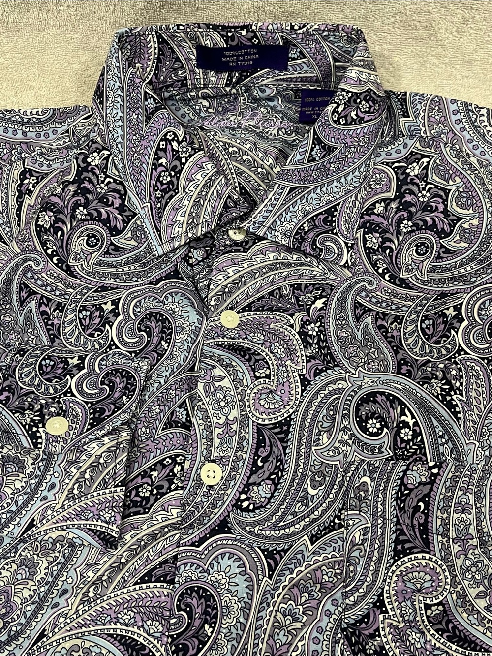 Alan Flusser Paisley Shirt Mens XL Purple Blue Colorful Long Sleeve Cotton